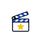 Film och underhållning – IPTV Sverige Blåvit filmklappa med gul stjärna som symboliserar filmer och underhållning på IPTV i Sverige.