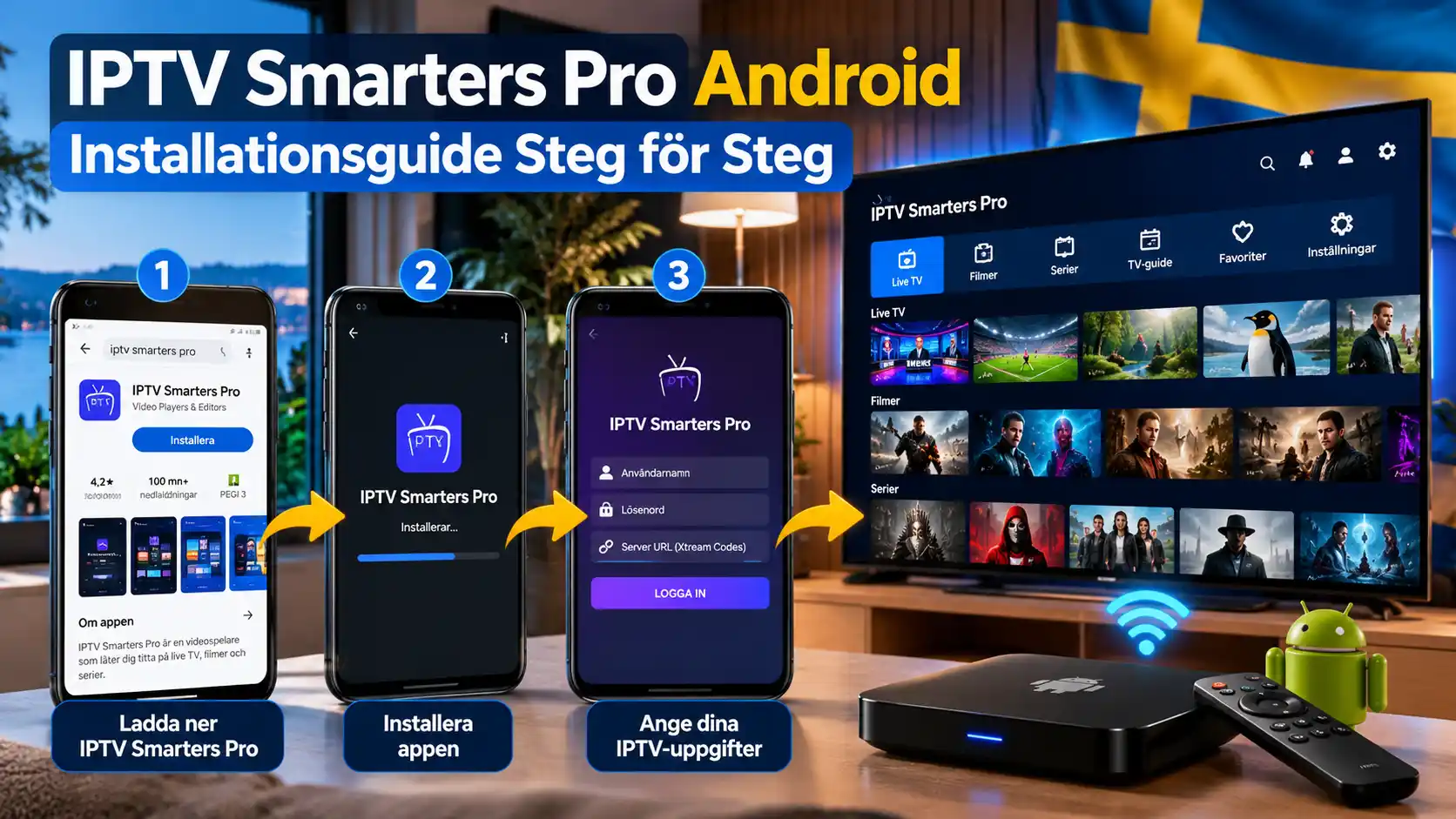 IPTV Smarters Pro Android installation guide showing app setup on Android device
