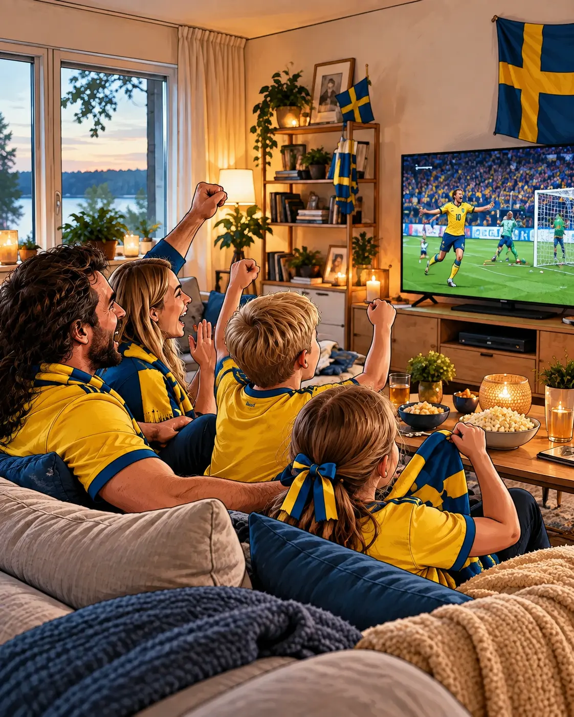 Familj tittar på IPTV Sverige och svensk fotboll